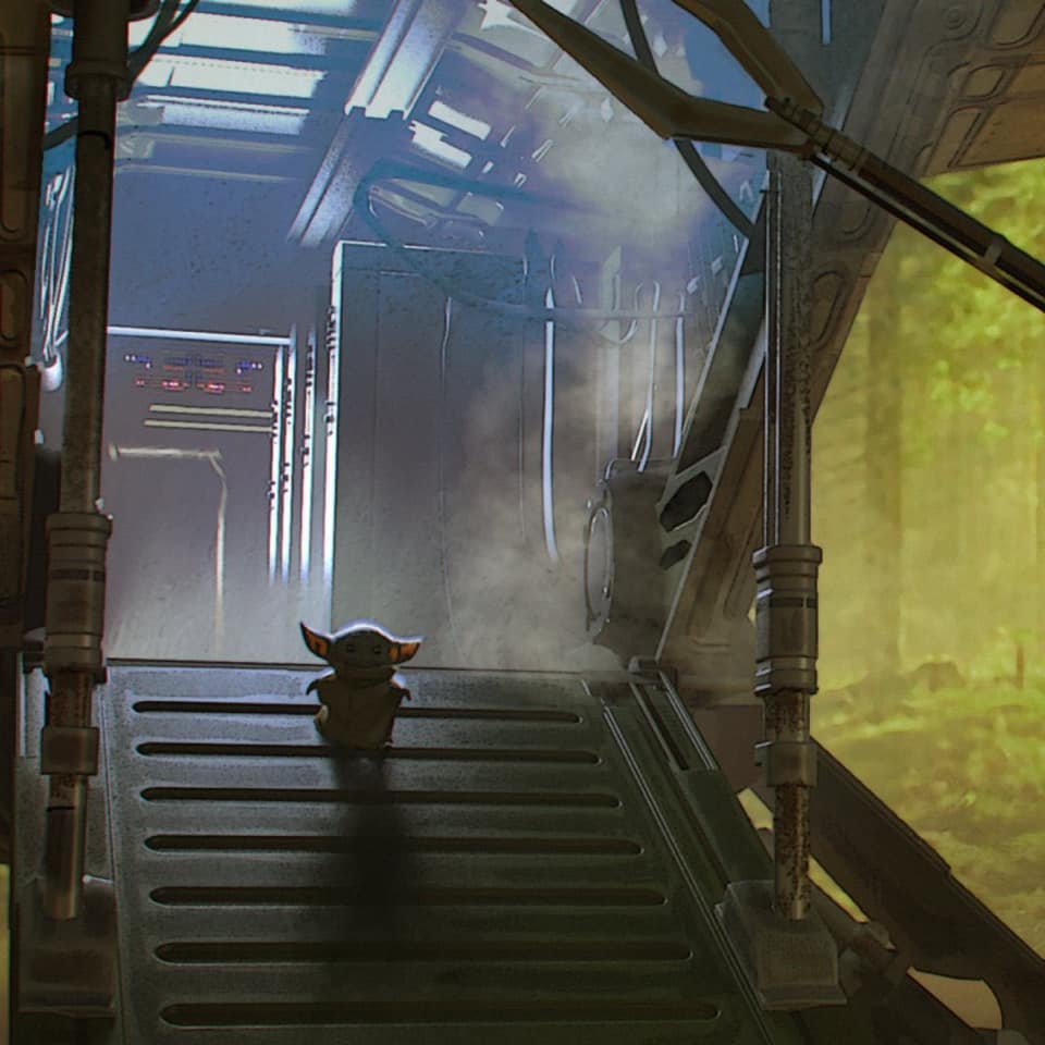 The meme is an image of a scene from the movie "The Mandalorian" where a character named "The Child" (also known as "Baby Yoda") is sitting in the dark, surrounded by smoke, and looks like it's about to die. The image is captioned "When you're trying to be stealthy but you're just a tiny little creature in a galaxy far, far away".